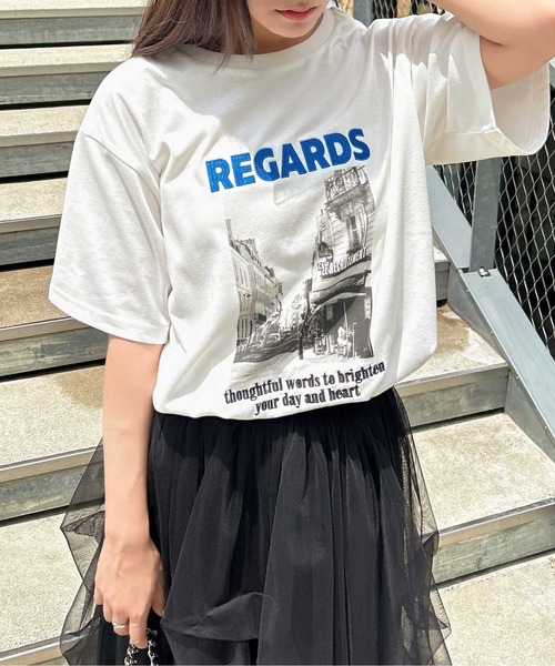 INGNI(イング)の「転写プリントTシャツ(Tシャツ/カットソー・レディース・スミクロ/ホワイト×ブルー/ホワイト×レッド・M)」の22枚目の写真