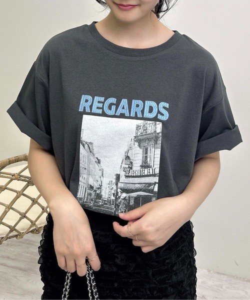 INGNI(イング)の「転写プリントTシャツ(Tシャツ/カットソー・レディース・スミクロ/ホワイト×ブルー/ホワイト×レッド・M)」の12枚目の写真
