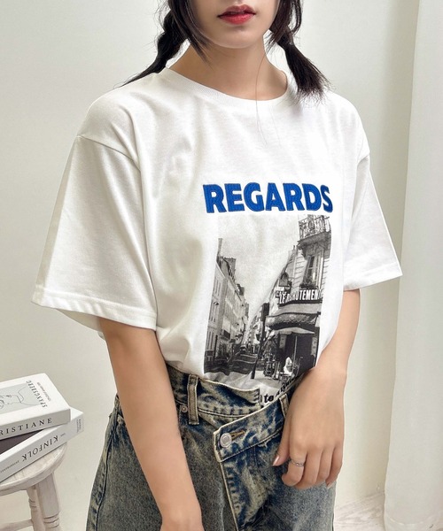 INGNI(イング)の「転写プリントTシャツ(Tシャツ/カットソー・レディース・スミクロ/ホワイト×ブルー/ホワイト×レッド・M)」の4枚目の写真
