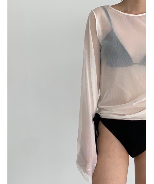 Didot.showroom(ディドット ショールーム)の「メッシュレイヤードロンT(Tシャツ/カットソー・レディース・ブラック/ホワイト/ピンク/ブラウン/ライトグレー/マスタード・FREE)」の2枚目の写真