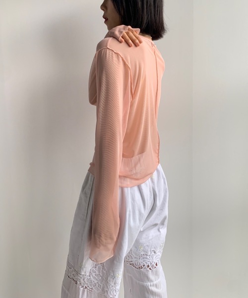 Didot.showroom(ディドット ショールーム)の「メッシュレイヤードロンT(Tシャツ/カットソー・レディース・ブラック/ホワイト/ピンク/ブラウン/ライトグレー/マスタード・FREE)」の6枚目の写真