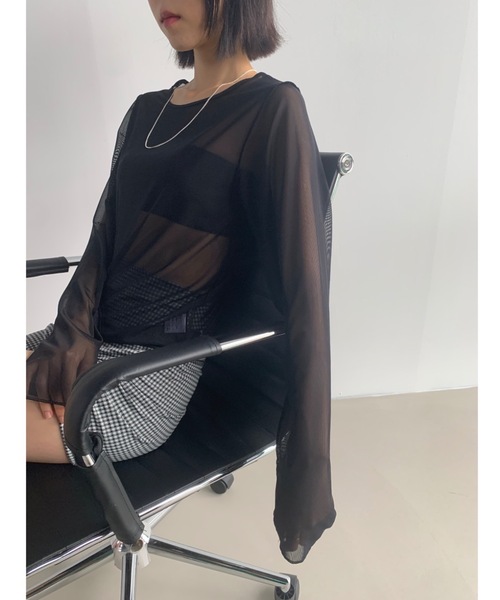 Didot.showroom(ディドット ショールーム)の「メッシュレイヤードロンT(Tシャツ/カットソー・レディース・ブラック/ホワイト/ピンク/ブラウン/ライトグレー/マスタード・FREE)」の3枚目の写真