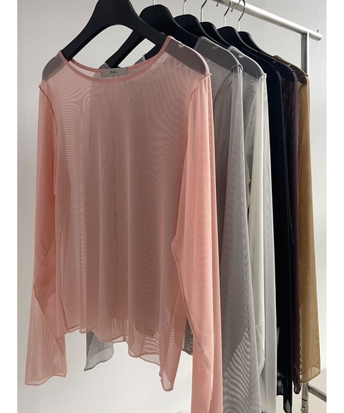Didot.showroom(ディドット ショールーム)の「メッシュレイヤードロンT(Tシャツ/カットソー・レディース・ブラック/ホワイト/ピンク/ブラウン/ライトグレー/マスタード・FREE)」の7枚目の写真