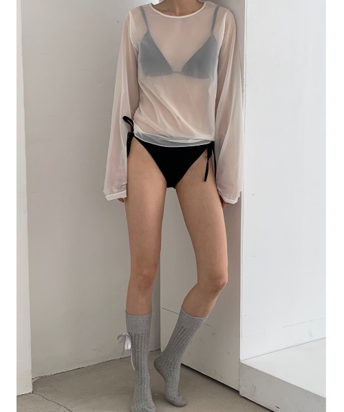 Didot.showroom(ディドット ショールーム)の「メッシュレイヤードロンT(Tシャツ/カットソー・レディース・ブラック/ホワイト/ピンク/ブラウン/ライトグレー/マスタード・FREE)」の10枚目の写真