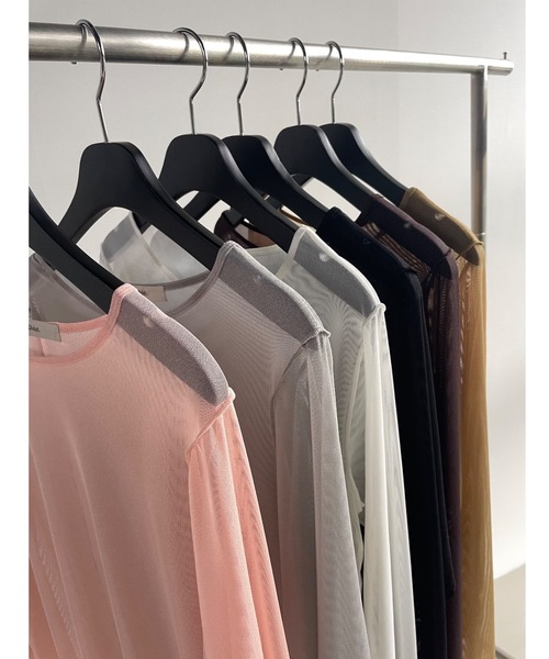 Didot.showroom(ディドット ショールーム)の「メッシュレイヤードロンT(Tシャツ/カットソー・レディース・ブラック/ホワイト/ピンク/ブラウン/ライトグレー/マスタード・FREE)」の8枚目の写真