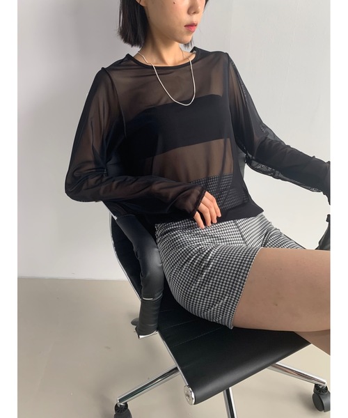 Didot.showroom(ディドット ショールーム)の「メッシュレイヤードロンT(Tシャツ/カットソー・レディース・ブラック/ホワイト/ピンク/ブラウン/ライトグレー/マスタード・FREE)」の11枚目の写真