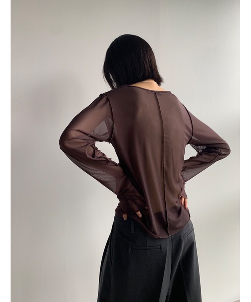 Didot.showroom(ディドット ショールーム)の「メッシュレイヤードロンT(Tシャツ/カットソー・レディース・ブラック/ホワイト/ピンク/ブラウン/ライトグレー/マスタード・FREE)」の21枚目の写真