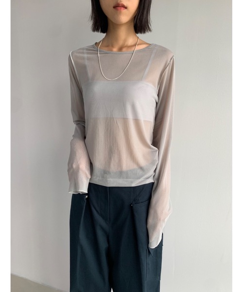 Didot.showroom(ディドット ショールーム)の「メッシュレイヤードロンT(Tシャツ/カットソー・レディース・ブラック/ホワイト/ピンク/ブラウン/ライトグレー/マスタード・FREE)」の15枚目の写真