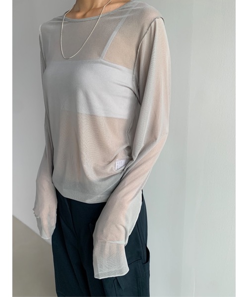 Didot.showroom(ディドット ショールーム)の「メッシュレイヤードロンT(Tシャツ/カットソー・レディース・ブラック/ホワイト/ピンク/ブラウン/ライトグレー/マスタード・FREE)」の16枚目の写真