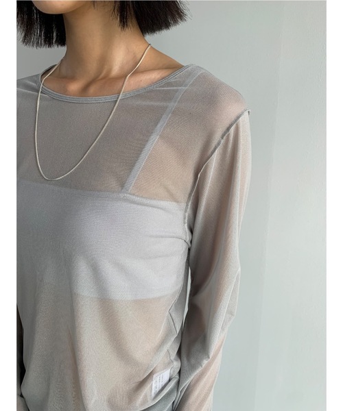 Didot.showroom(ディドット ショールーム)の「メッシュレイヤードロンT(Tシャツ/カットソー・レディース・ブラック/ホワイト/ピンク/ブラウン/ライトグレー/マスタード・FREE)」の17枚目の写真