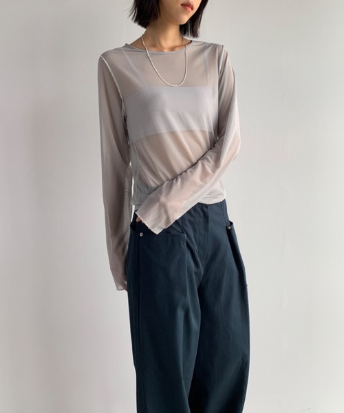 Didot.showroom(ディドット ショールーム)の「メッシュレイヤードロンT(Tシャツ/カットソー・レディース・ブラック/ホワイト/ピンク/ブラウン/ライトグレー/マスタード・FREE)」の18枚目の写真
