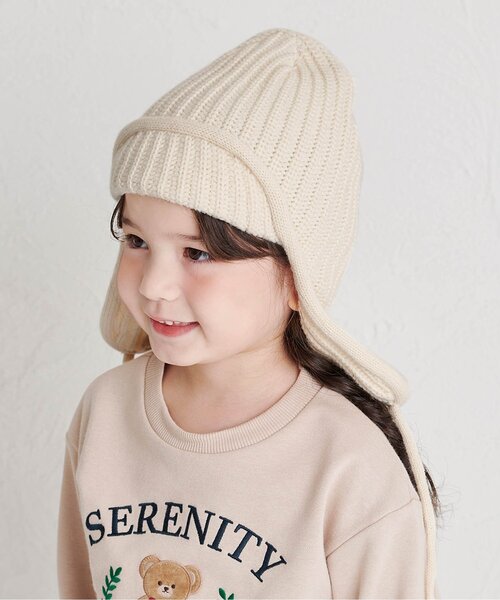 apres les cours(アプレレクール)の「耳当て付きニットフライトキャップ(ニットキャップ/ビーニー・キッズ・ブラウン/アイボリー・54/50)」の2枚目の写真