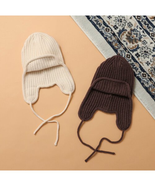 apres les cours(アプレレクール)の「耳当て付きニットフライトキャップ(ニットキャップ/ビーニー・キッズ・ブラウン/アイボリー・54/50)」の6枚目の写真