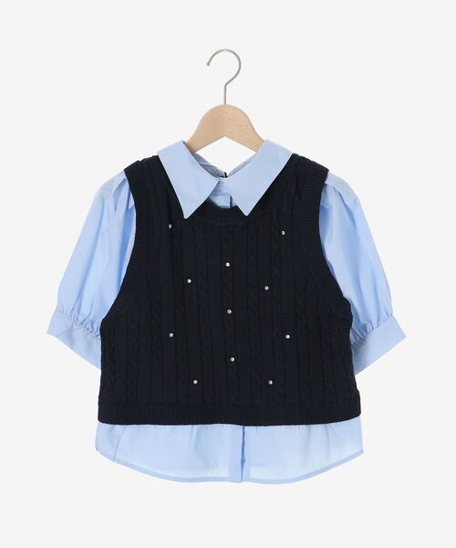 MAJESTIC LEGON(マジェスティックレゴン)の「シャツドッキングビジューニット(シャツ/ブラウス・レディース・ネイビー/アイボリー/グレー/ブラック系その他・MEDIUM)」の8枚目の写真
