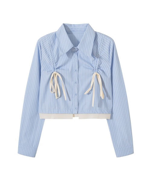 【HOOK】for girls リボンアイレットストライプロングシャツ セール】【HOOK】for girls リボンアイレットストライプロング