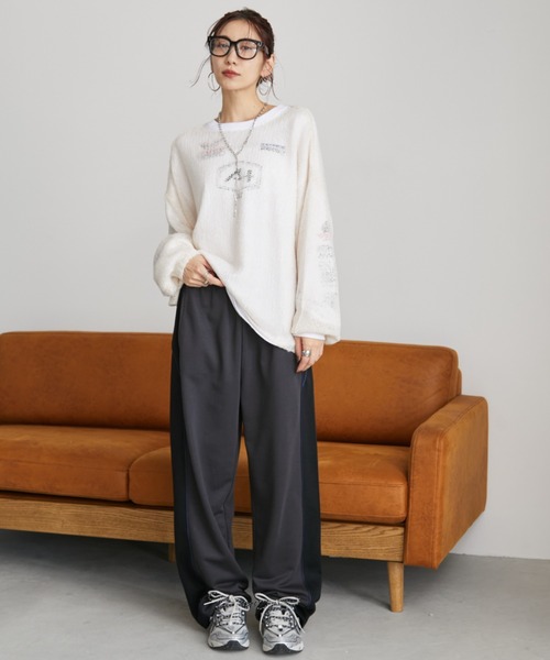 Auntie Rosa Holiday(アンティローザホリデー)の「パイピング切替えスウェットパンツ(スウェットパンツ・レディース・ナチュラル/チャコールグレー・FREE)」の7枚目の写真