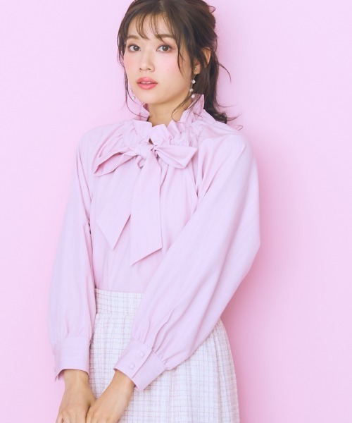 marun（マルン）の「＜大きいサイズ＞ ピンストライプリボンタイブラウス marun（シャツ/ブラウス・レディース・ピンク/アイボリー・L/5L/4L/3L/LL）」の12枚目の写真