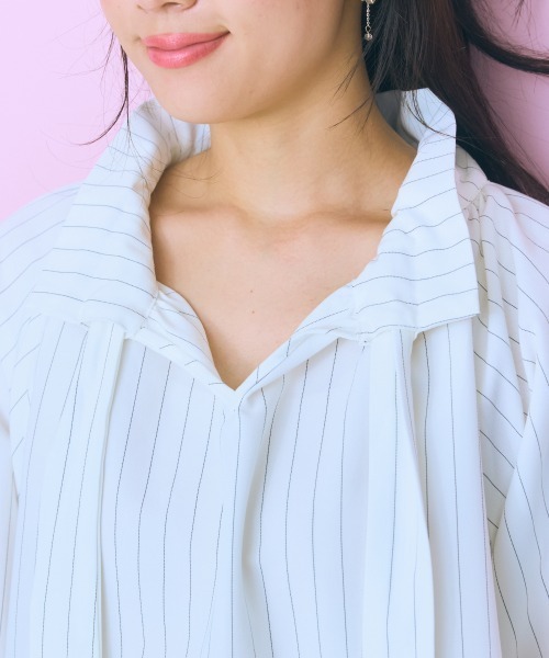 marun（マルン）の「＜大きいサイズ＞ ピンストライプリボンタイブラウス marun（シャツ/ブラウス・レディース・ピンク/アイボリー・L/5L/4L/3L/LL）」の21枚目の写真