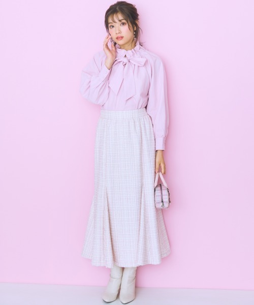 marun（マルン）の「＜大きいサイズ＞ ピンストライプリボンタイブラウス marun（シャツ/ブラウス・レディース・ピンク/アイボリー・L/5L/4L/3L/LL）」の5枚目の写真