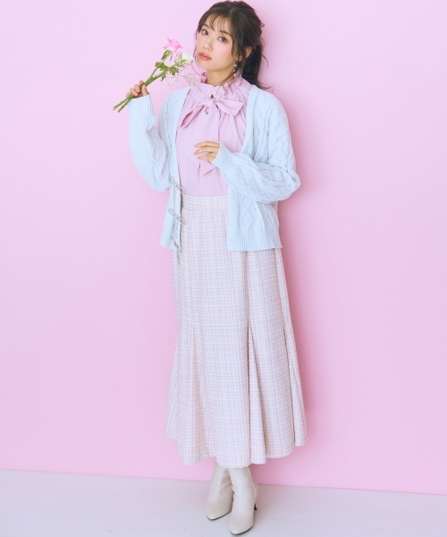 marun（マルン）の「＜大きいサイズ＞ ピンストライプリボンタイブラウス marun（シャツ/ブラウス・レディース・ピンク/アイボリー・L/5L/4L/3L/LL）」の6枚目の写真