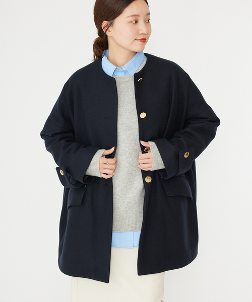 IENA(イエナ)の「MACKINTOSH/マッキントッシュ 別注 HUMBIE ノーカラーコクーンコート(ノーカラーコート・レディース・ネイビー/ブラック・8/6)」の13枚目の写真
