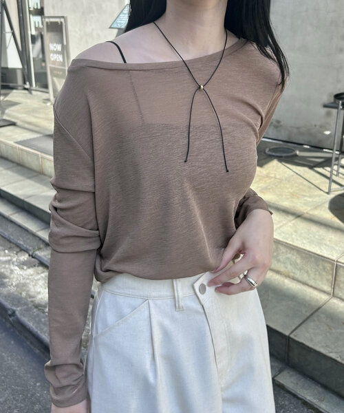 mystic(ミスティック)の「【2024AW】シアーロングTシャツ(Tシャツ/カットソー・レディース・ブラック/モカ/オフホワイト/オレンジ・FREE)」の4枚目の写真