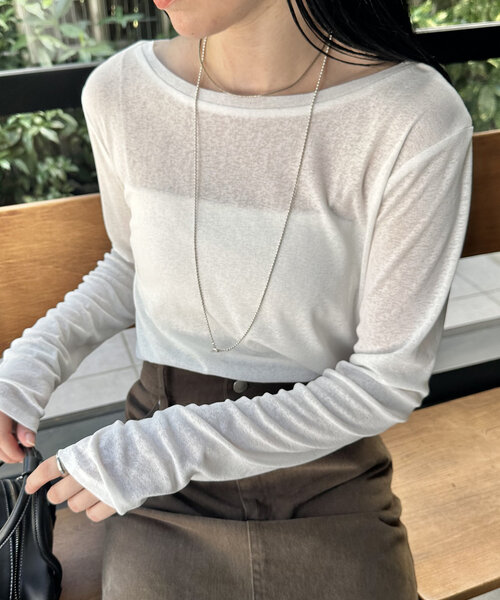 mystic(ミスティック)の「【2024AW】シアーロングTシャツ(Tシャツ/カットソー・レディース・ブラック/モカ/オフホワイト/オレンジ・FREE)」の21枚目の写真