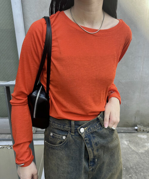 mystic(ミスティック)の「【2024AW】シアーロングTシャツ(Tシャツ/カットソー・レディース・ブラック/モカ/オフホワイト/オレンジ・FREE)」の7枚目の写真