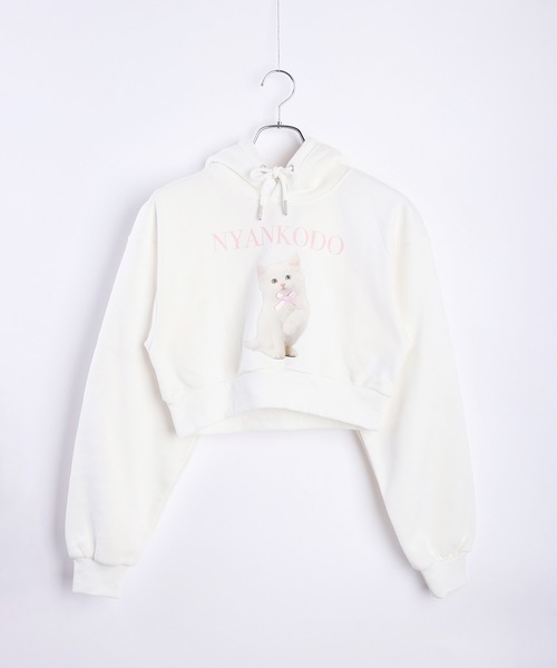 WESTSEA(ウエストシー)の「神保町にゃんこ堂 子猫フォトプリント 裏起毛 ショート丈 プルパーカー(パーカー・レディース・ホワイト/ブラック・L/M)」の2枚目の写真