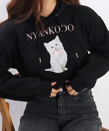 神保町にゃんこ堂 子猫フォトプリント 裏起毛 ショート丈 プルパーカー