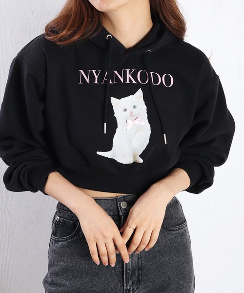 WESTSEA(ウエストシー)の「神保町にゃんこ堂 子猫フォトプリント 裏起毛 ショート丈 プルパーカー(パーカー・レディース・ホワイト/ブラック・L/M)」の5枚目の写真