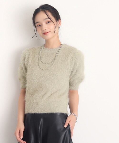 THE SHOP TK （ザ ショップ ティーケー ）の「◆【ヒルナンデス！で紹介】ふわふわフェザーニット /５分袖/腕周りカバー/洗える（ニット/セーター・レディース・ブラウン系その他/ナチュラル/ライトグリーン・99）」の2枚目の写真