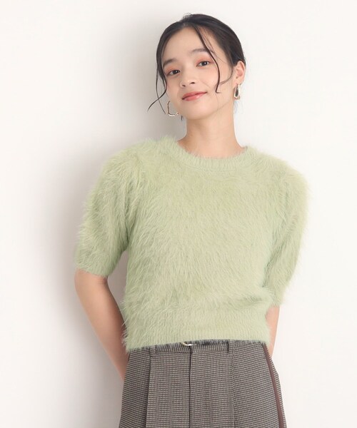 THE SHOP TK （ザ ショップ ティーケー ）の「◆【ヒルナンデス！で紹介】ふわふわフェザーニット /５分袖/腕周りカバー/洗える（ニット/セーター・レディース・ブラウン系その他/ナチュラル/ライトグリーン・99）」の3枚目の写真