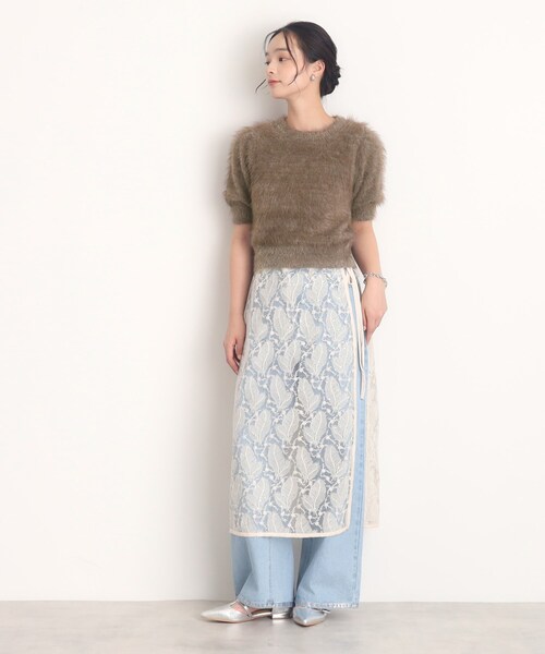 THE SHOP TK （ザ ショップ ティーケー ）の「◆【ヒルナンデス！で紹介】ふわふわフェザーニット /５分袖/腕周りカバー/洗える（ニット/セーター・レディース・ブラウン系その他/ナチュラル/ライトグリーン・99）」の6枚目の写真