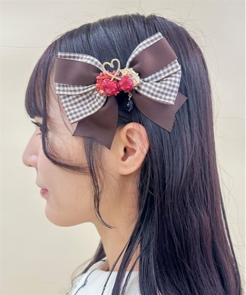 セール】チェリーワッフルマルチリボン（バレッタ/ヘアクリップ