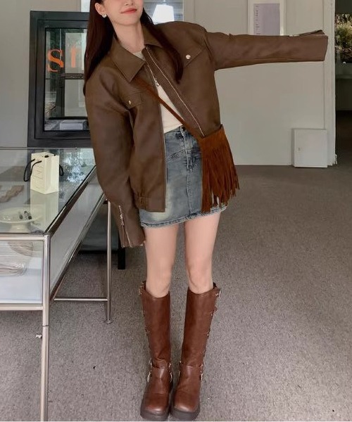 MAISON DE THERESE（メゾン ド テレーズ）の「PUジャケット（テーラードジャケット・レディース・ブラウン・M/L/XL）」の9枚目の写真