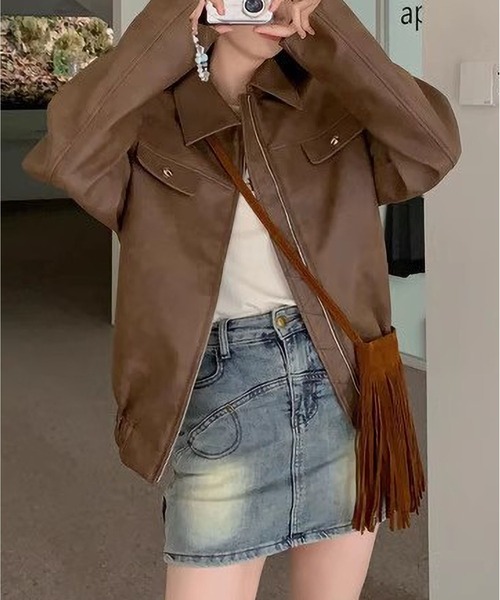 MAISON DE THERESE（メゾン ド テレーズ）の「PUジャケット（テーラードジャケット・レディース・ブラウン・M/L/XL）」の5枚目の写真