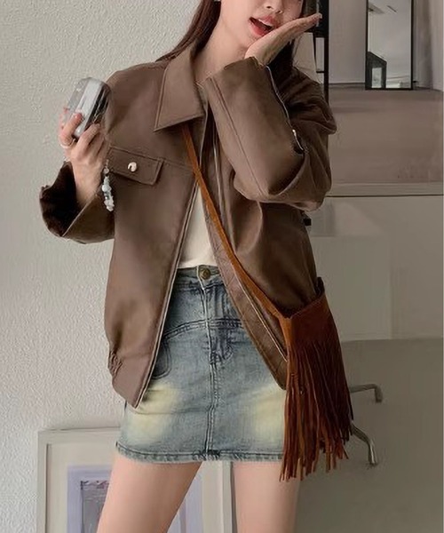 MAISON DE THERESE（メゾン ド テレーズ）の「PUジャケット（テーラードジャケット・レディース・ブラウン・M/L/XL）」の6枚目の写真