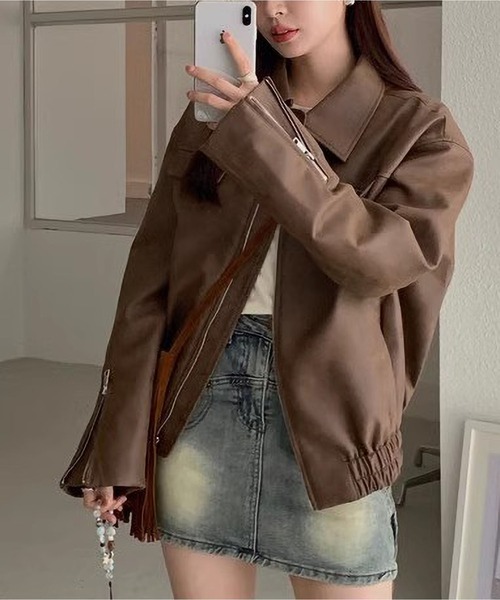 MAISON DE THERESE（メゾン ド テレーズ）の「PUジャケット（テーラードジャケット・レディース・ブラウン・M/L/XL）」の4枚目の写真