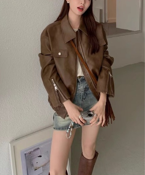 MAISON DE THERESE（メゾン ド テレーズ）の「PUジャケット（テーラードジャケット・レディース・ブラウン・M/L/XL）」の8枚目の写真