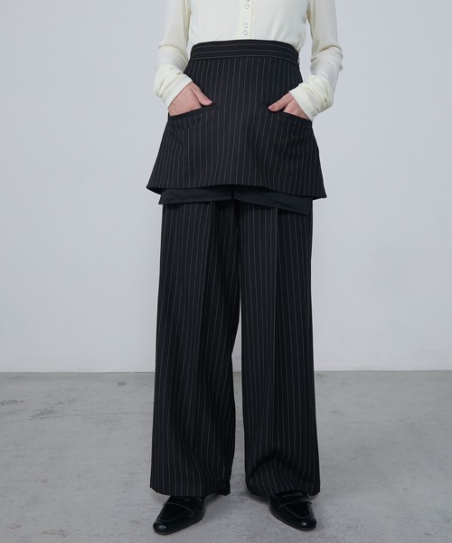 セール】Multi-way striped layered skirt & slacks set