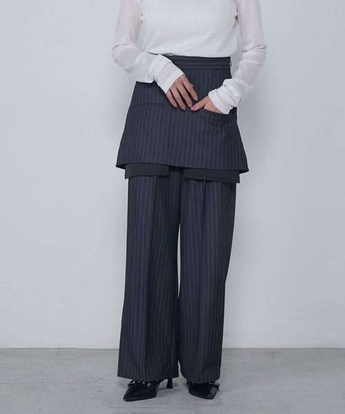 セール】Multi-way striped layered skirt & slacks set