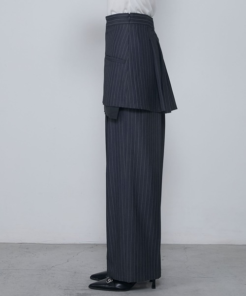 セール】Multi-way striped layered skirt & slacks set