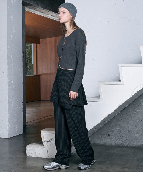 セール】Multi-way striped layered skirt & slacks set
