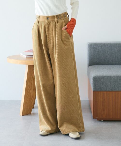 CRAFT STANDARD BOUTIQUE(クラフトスタンダードブティック)の「【ユニセックス】コーデュロイハイウエストワイドパンツ(その他パンツ・レディース・ピンク/ブラウン/ベージュ/ブルー・L/XL/M)」の3枚目の写真