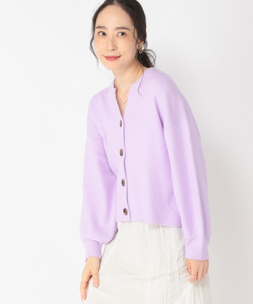 studio CLIP（スタディオクリップ）の「【3シーズンシリーズ】5ゲージスリットネックカーディガン（カーディガン/ボレロ・レディース・パープル/モカ/ネイビー/ライトグレー・FREE）」の4枚目の写真