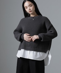 布帛コンビ畦編みワイドニット