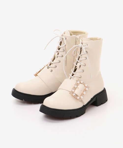 MAJESTIC LEGON(マジェスティックレゴン)の「パールバックルレースアップブーツ(ブーツ・レディース・アイボリー/ブラック・SMALL/X-LARGE/LARGE/MEDIUM)」の22枚目の写真