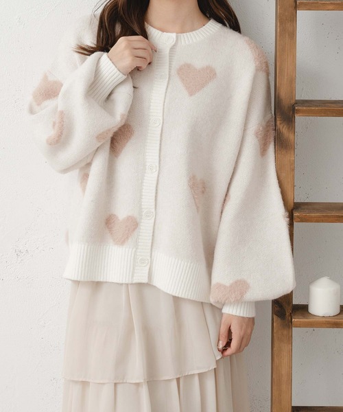 Ambre Neige（アンブルネージュ）の「heart knit cardigan / ハートニットカーディガン（カーディガン/ボレロ・レディース・レッド系その他/グレー系その他/ピンク系その他・FREE）」の3枚目の写真
