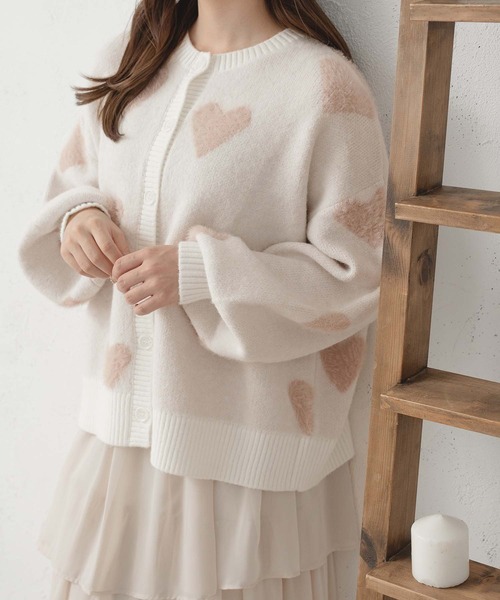 Ambre Neige（アンブルネージュ）の「heart knit cardigan / ハートニットカーディガン（カーディガン/ボレロ・レディース・レッド系その他/グレー系その他/ピンク系その他・FREE）」の4枚目の写真